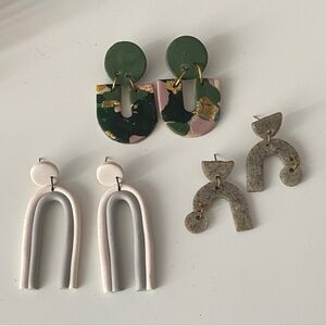 Set of Three Unique artisan Earrings polymer clay